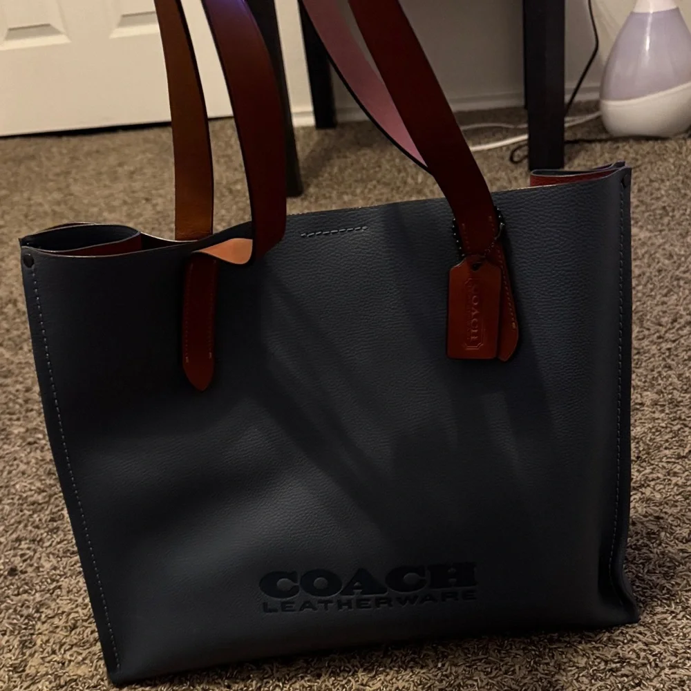 Coach Leatherware Dark Gray Tote with Brown Handles - Picture 1 of 4